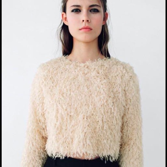 Zara Cream Feather Effect Sweatshirt Sweater Top - Picture 7 of 14